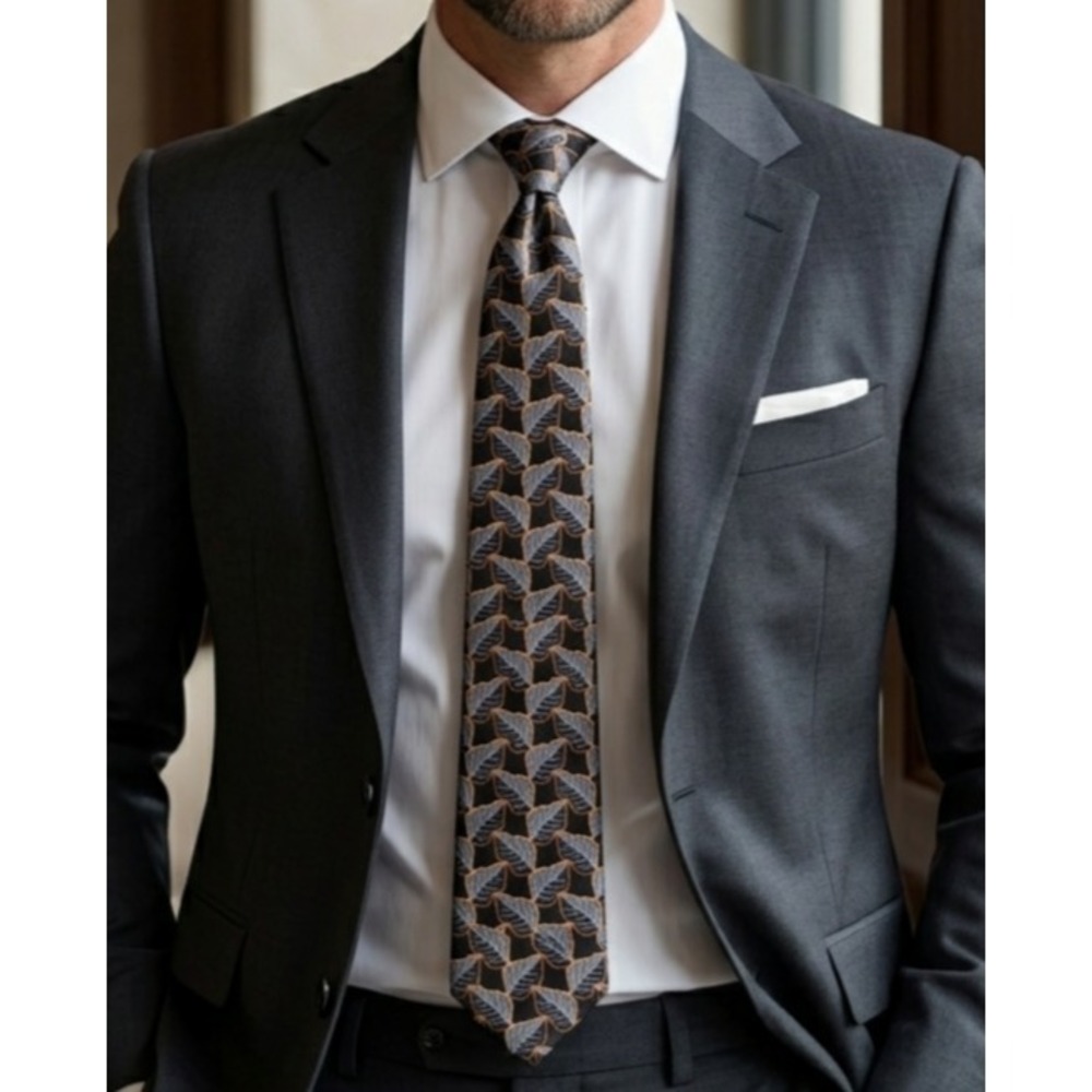 Ermenegildo Zegna Mens Quiet Luxury Leaf Botanical Geometric Silk Tie Artsy